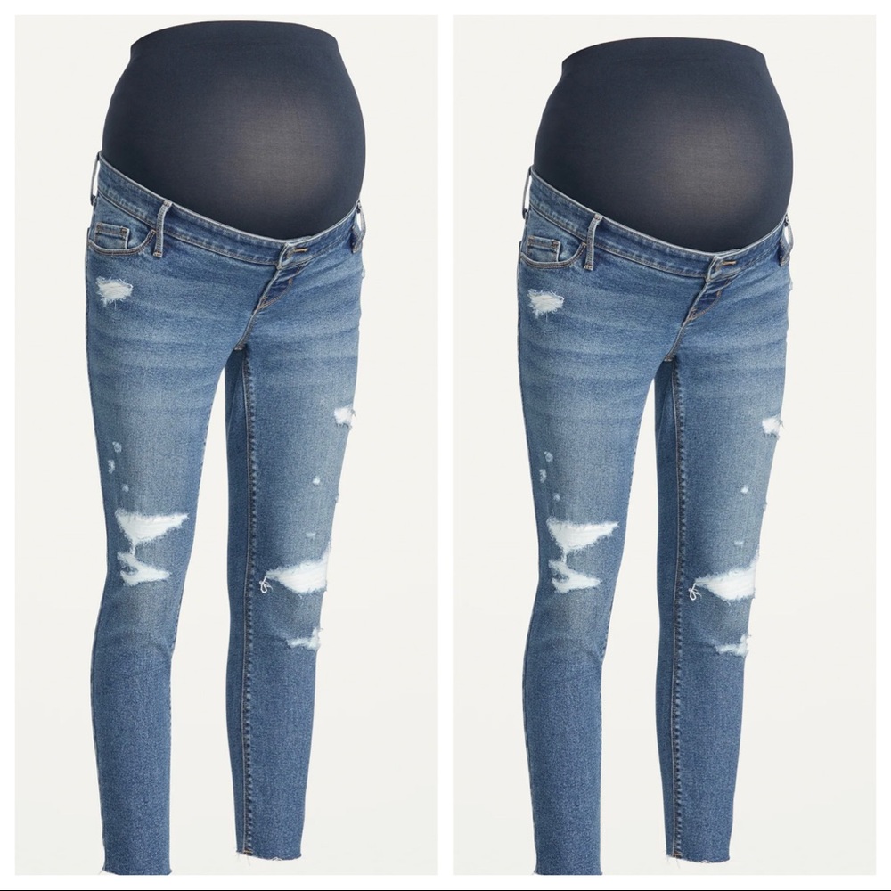 OLD NAVY Maternity Premium Full Panel Rockstar Super Skinny Ripped Cut-Off Jeans